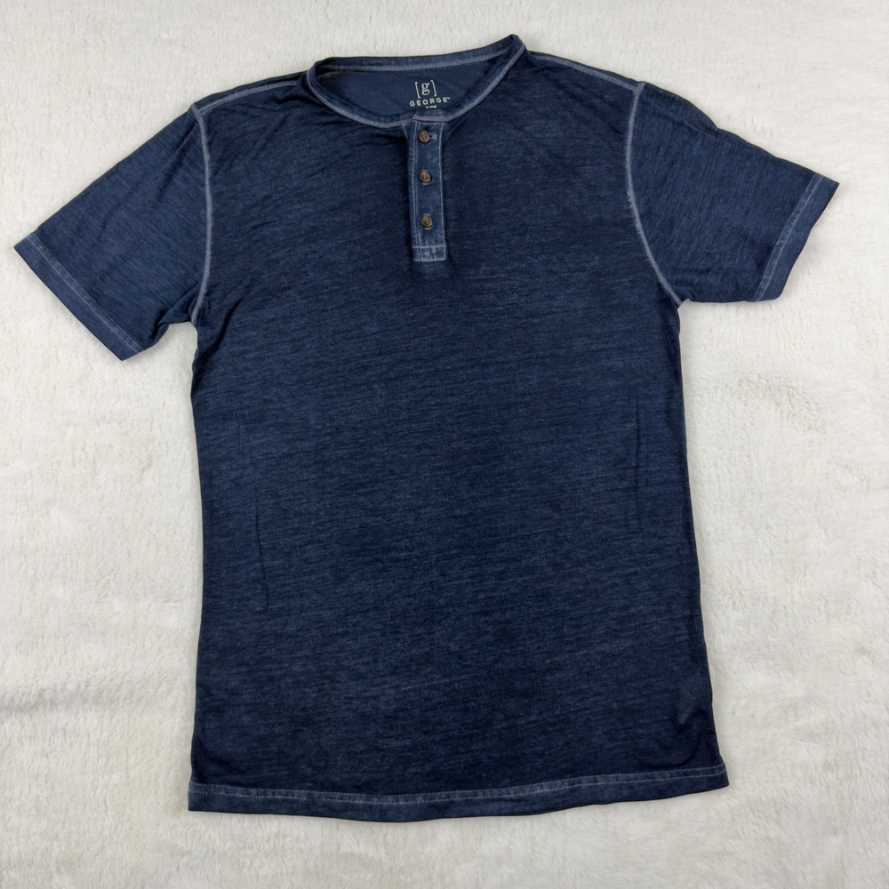 George Mens Navy Blue Short Sleeve Henley Shirt Small GM20Y009